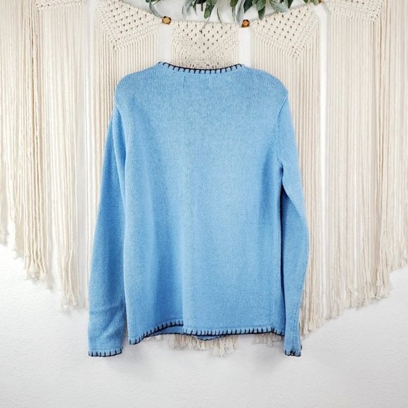 Sag Harbor Nautical Crew Neck Sky Blue Knit Embroidered Sweater, Size XS - Picture 4 of 6